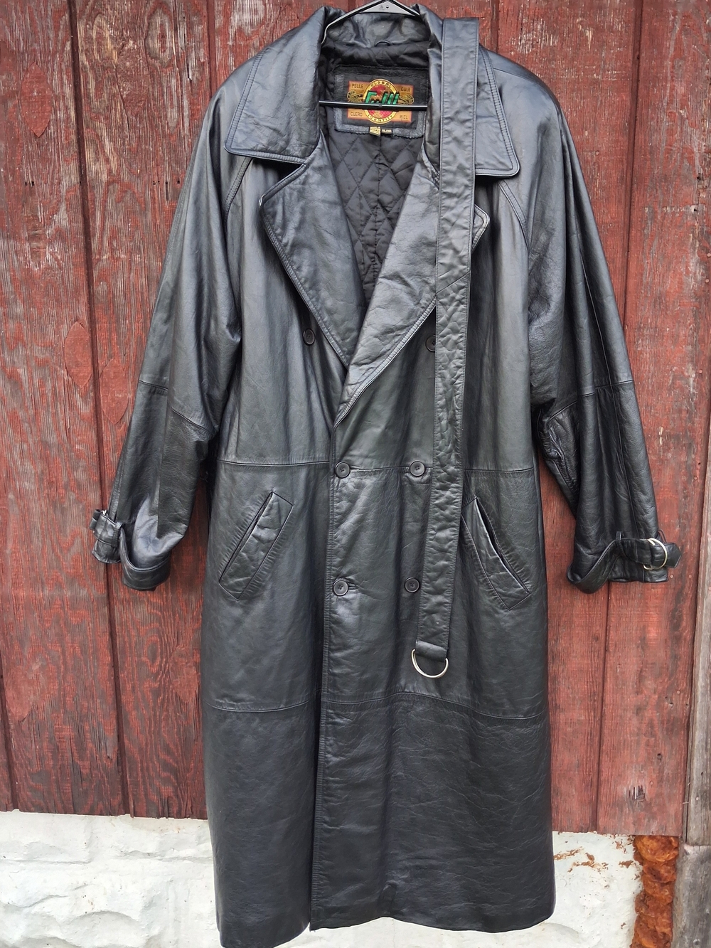 Vintage Black Leather Trench Coat Global Glll Pelle Matrix 80s90s Nice Shape Blt